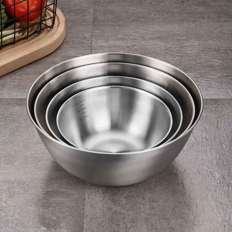 Kitchen Stainless Steel Fruit Salad Bowls with Scale Korean Style Large Capacity Soup Noodles Ramen Bowl Food Containers