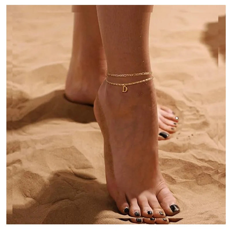 Thin Figaro Letter Anklets