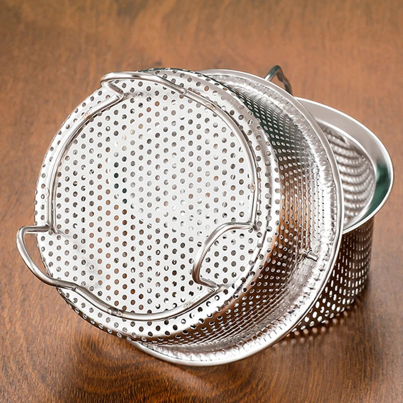 304 Stainless Steel Drain Basket Food Container Vegetable Fruit Strainer Filter with Feet Multifunction Steamer Kitchenware