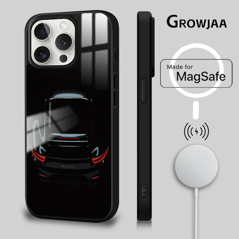 Sports GT3-RS Supercar-911 Phone Case For iPhone 16 15 14 13 12 11 Pro Max Plus Mini New Magsafe Mirror Wireless Magnetic Cover