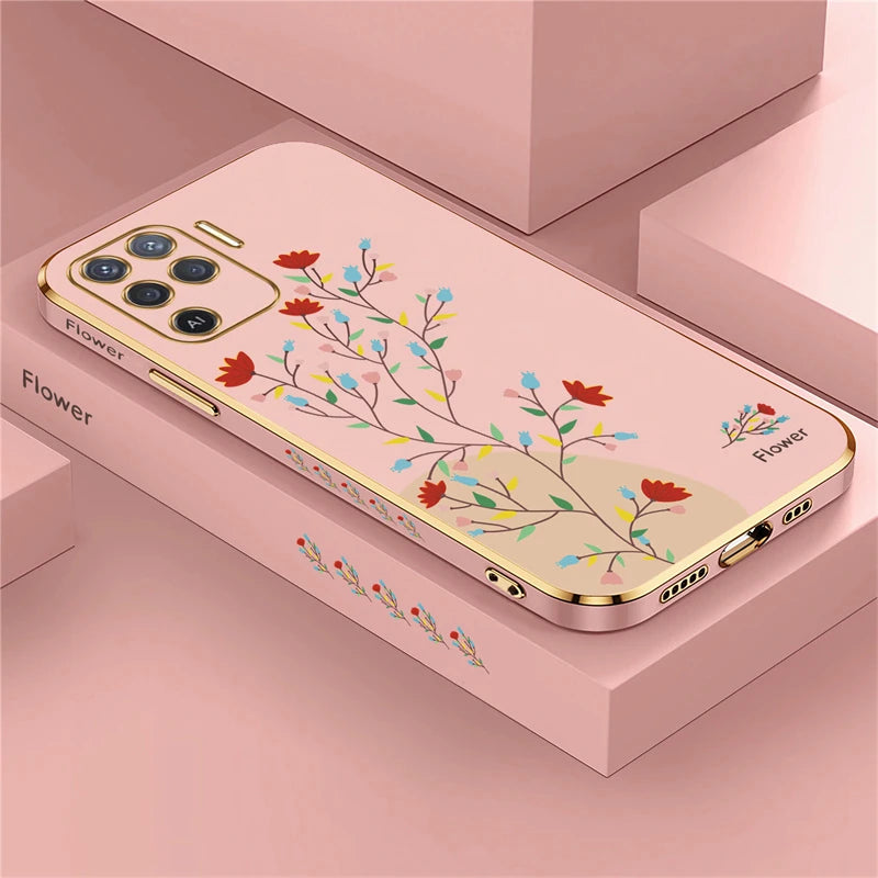 Reno 5 Lite Plating Pattern Silicone Case For OPPO Reno 5 2F 3 4 6 Pro Plus 7Z 8T Soft Flower Lens Protection Cover Funda