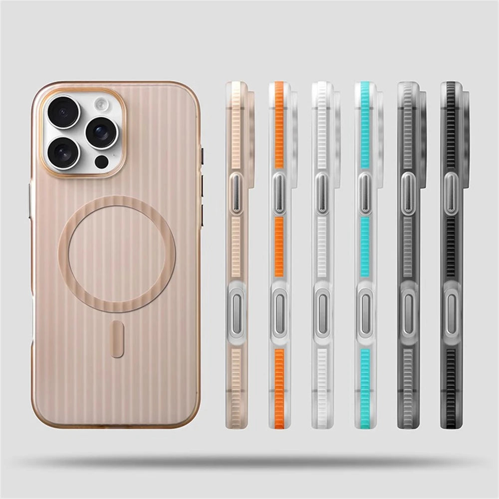 Corrugated Pattern Non-slip Magnetic Wireless Charge Matte Case For iPhone 16 15 Plus 14 13 12 Pro Max Magsafe Bumper Hard Cover