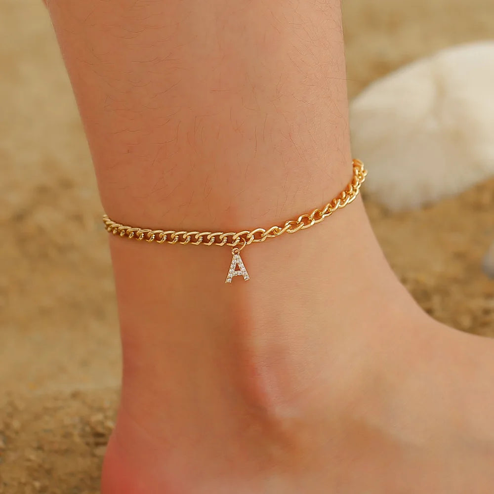 Crystal Initial Letter Anklets For Women