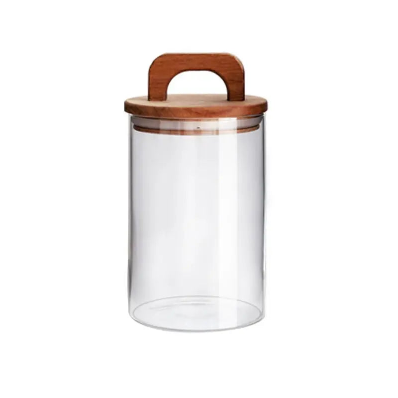 Japanese Style Kitchen Multigrain Coffee Bean Glass Sealed Storage Jar Large Capacity Wooden Lid Storage Jar Pasta Glass Bottle