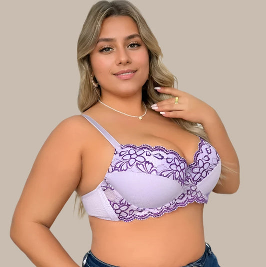 Plus-size Bra Thin Back Sexy Underwear Large Size Bra Women Embroidery Purple D Cup 90 95 100 105 110 - Vakasi