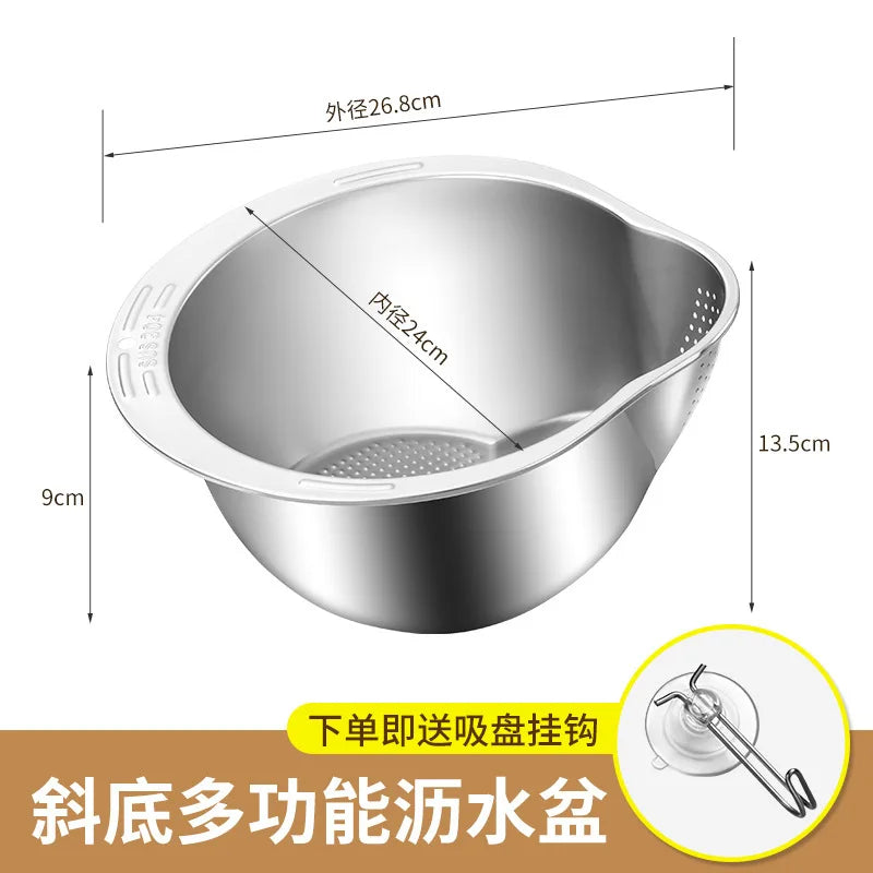 Rice Washer Strainer Bowl Stainless Steel 304 Washing Sieve Colander Fruit And Vegetable Kitchen Tools