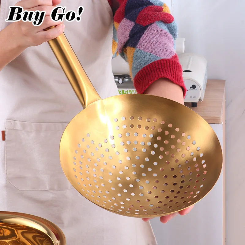 Thickened 304 Stainless Steel Colander With Long Handle Large Creative Oil Flour Noodle Dumplings Sieve Skimmer Scoop Kitchen