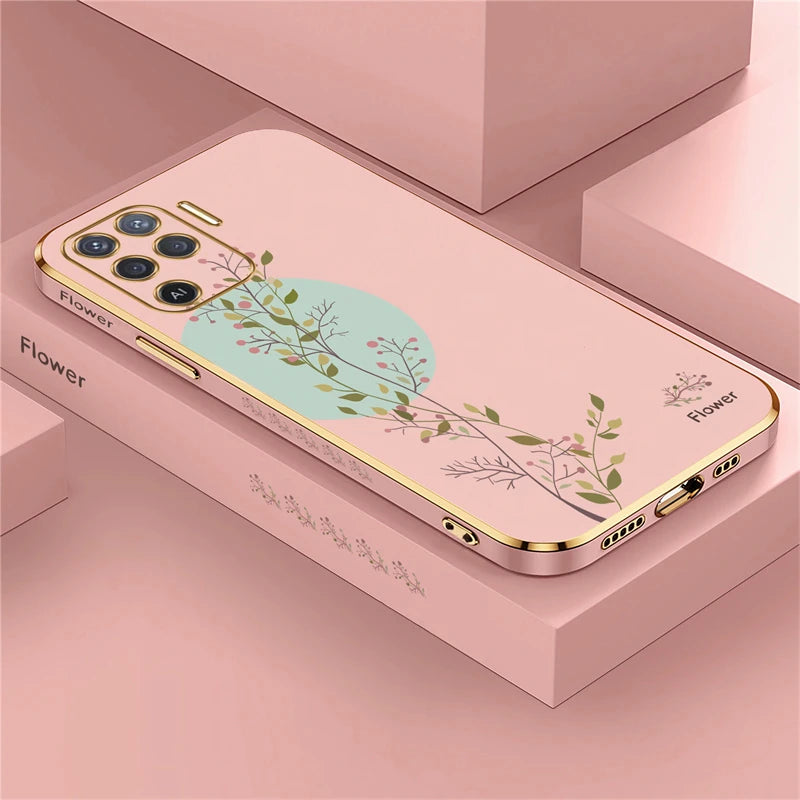 Reno 5 Lite Plating Pattern Silicone Case For OPPO Reno 5 2F 3 4 6 Pro Plus 7Z 8T Soft Flower Lens Protection Cover Funda