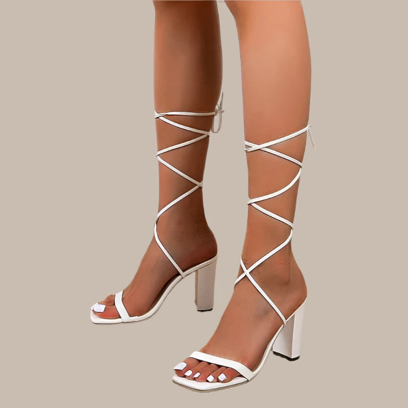 Women Sexy Thick High Heels with Lace - Vakasi