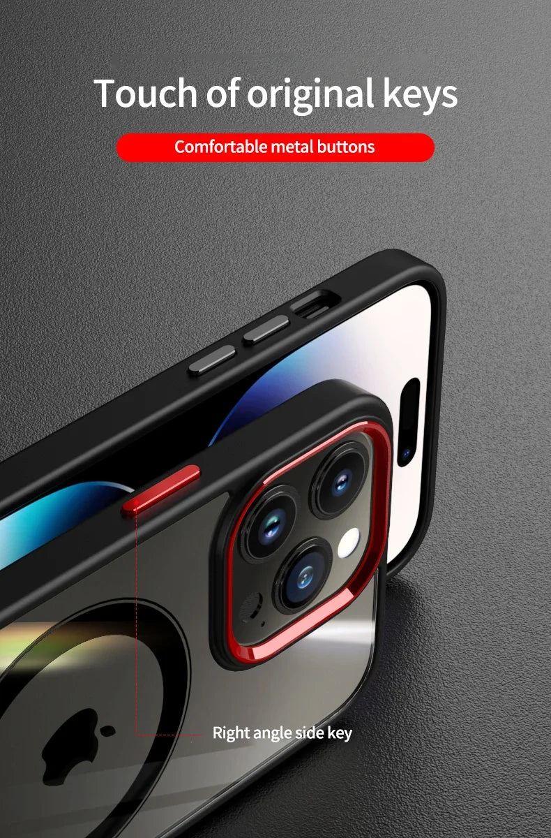 Luxury Clear HD Phone Case For iPhone 14 13 12 11 15 16 Pro Max Magnetic Magsafe Wireless Charging Shockproof Cellphone Cover