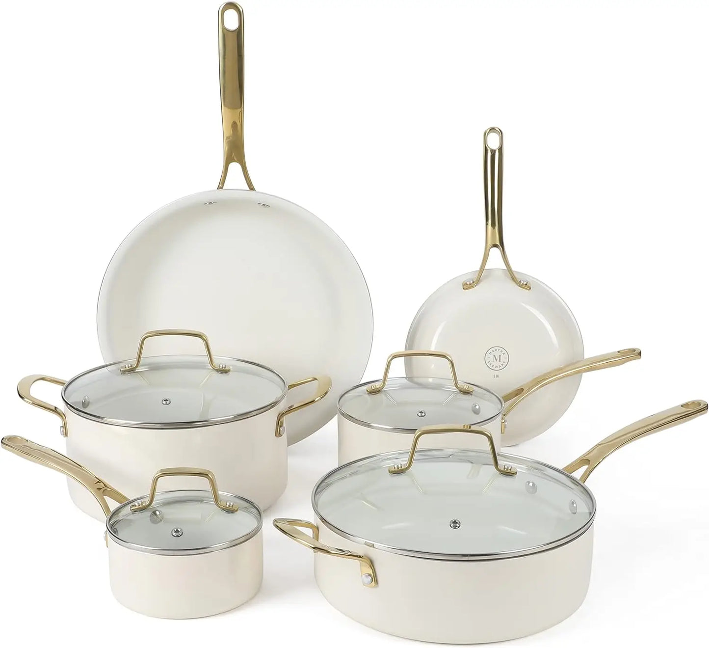 Martha Stewart Lockton Premium Nonstick PFA Free Ceramic Interior 10 Piece Heavy Gauge Enamel Aluminum Pots and Pans Cookware