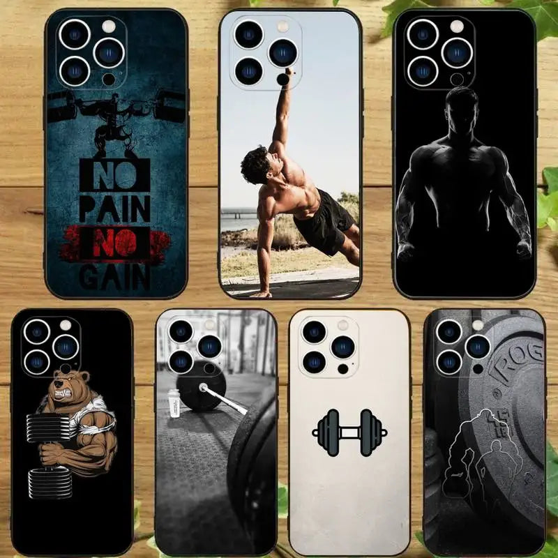 Bodybuilding Gym Fitness Phone Case For iPhone 15 14 13 12 11 Pro Max Xs Xr X 7 8 Plus 12 13 Mini Silicone Black Cover