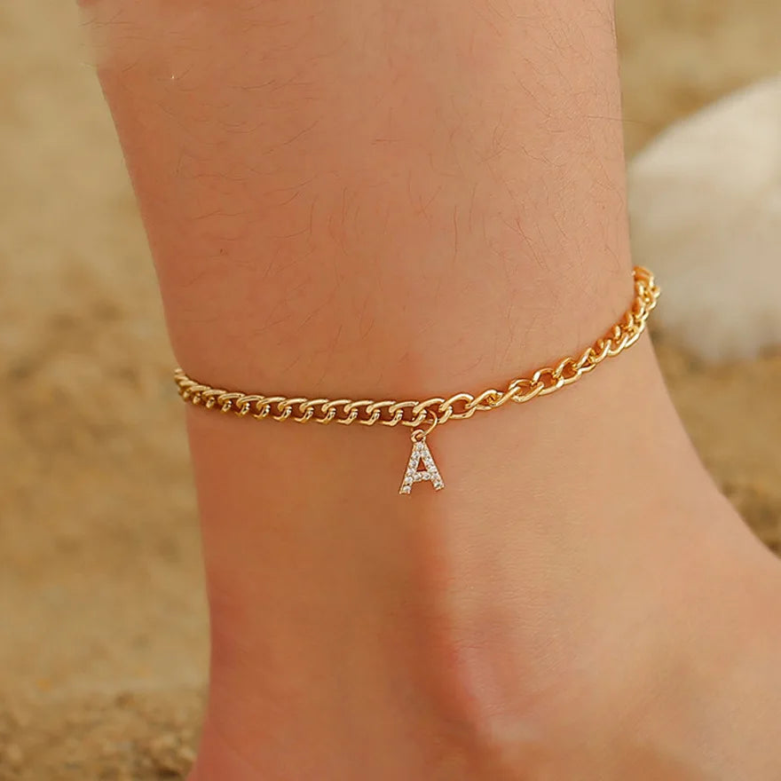 Crystal Initial Letter Anklets For Women