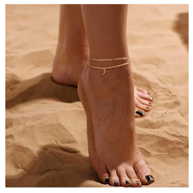 Thin Figaro Letter Anklets