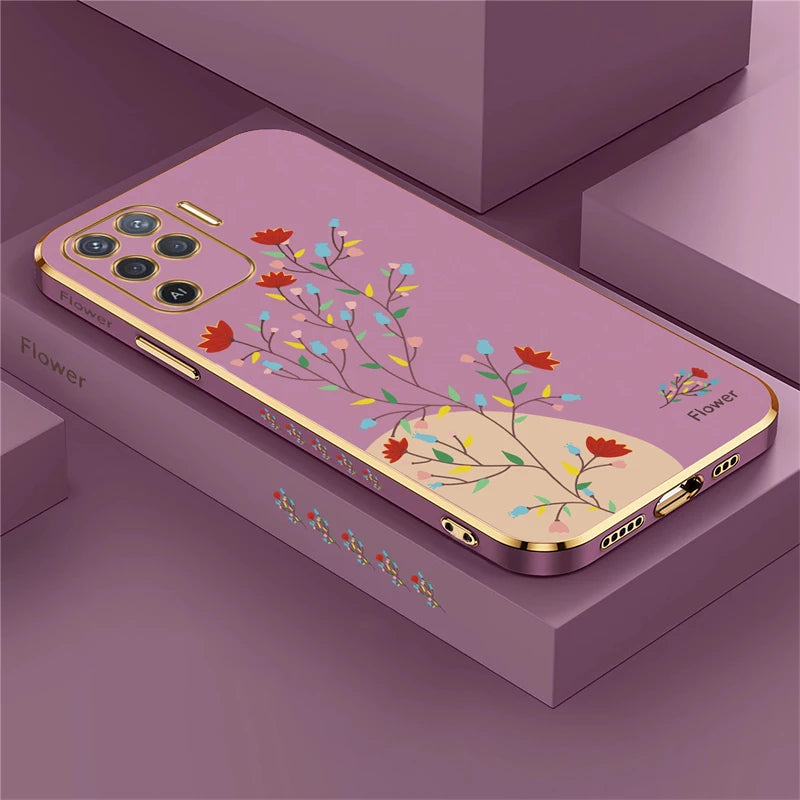 Reno 5 Lite Plating Pattern Silicone Case For OPPO Reno 5 2F 3 4 6 Pro Plus 7Z 8T Soft Flower Lens Protection Cover Funda