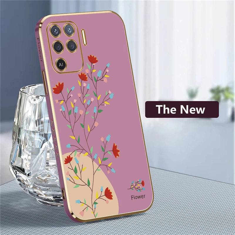 Reno 5 Lite Plating Pattern Silicone Case For OPPO Reno 5 2F 3 4 6 Pro Plus 7Z 8T Soft Flower Lens Protection Cover Funda