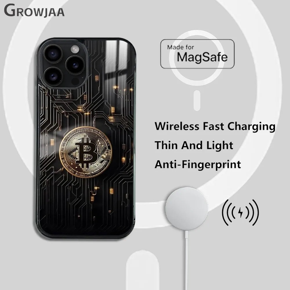 Bitcoin BTC Cool Money Cool Phone Case For iPhone 16 15 14 13 12 11 Pro Max Plus Mini Magsafe Mirror Wireless Magnetic Cover