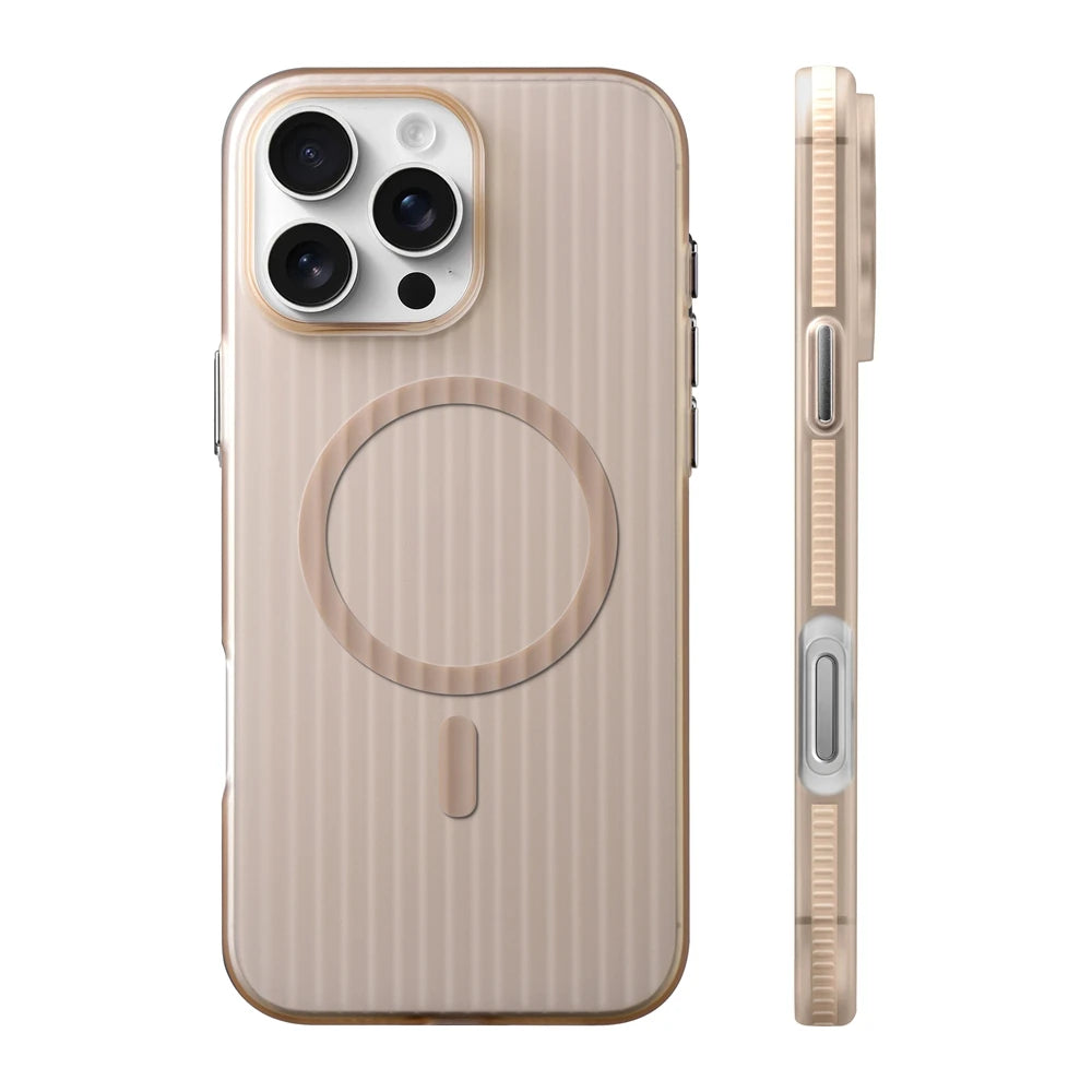 Corrugated Pattern Non-slip Magnetic Wireless Charge Matte Case For iPhone 16 15 Plus 14 13 12 Pro Max Magsafe Bumper Hard Cover