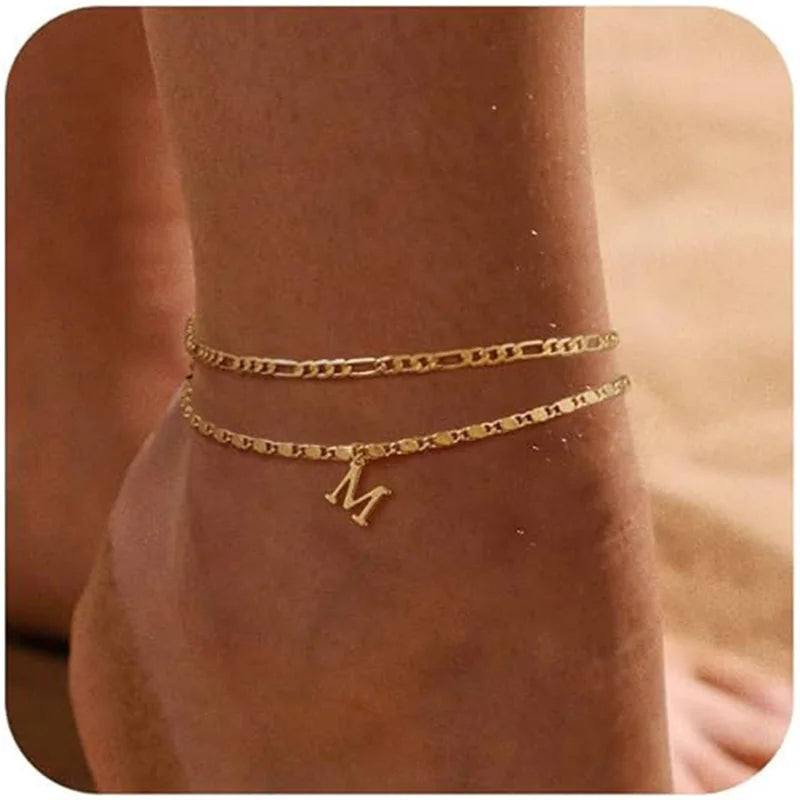 Thin Figaro Letter Anklets