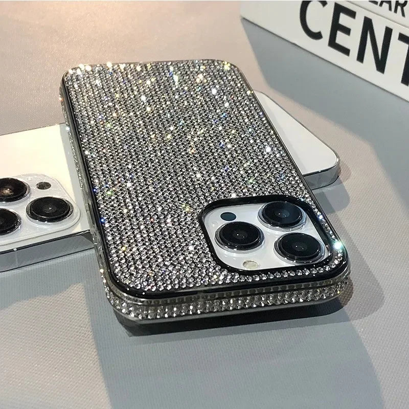 16 15Pro Max Luxury Case Full Shinny Diamond Bumper Frame Cover for iPhone 16 Plus 11 12 13 14 15 Pro Max X Xs Xr 7 8 Plus Cases