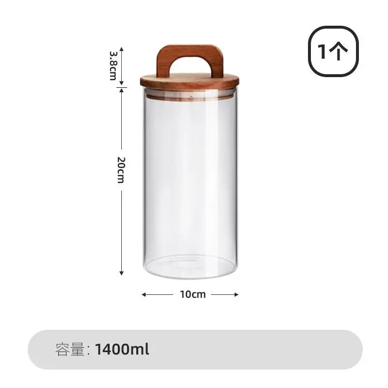 Japanese Style Kitchen Multigrain Coffee Bean Glass Sealed Storage Jar Large Capacity Wooden Lid Storage Jar Pasta Glass Bottle