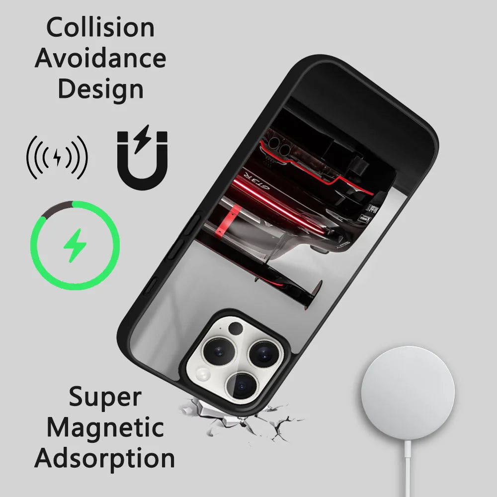 Sports GT3-RS Supercar-911 Phone Case For iPhone 16 15 14 13 12 11 Pro Max Plus Mini New Magsafe Mirror Wireless Magnetic Cover