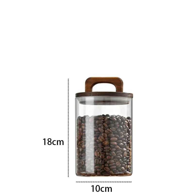 800-2100ml Wood Lid Glass Jar 1pc Airtight Canister Food Container Coffee Beans Kitchen Storage Bottles Sealed Grounds Large Set