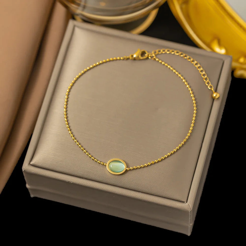 Gold Plated Fashion Jade Beads Anklet