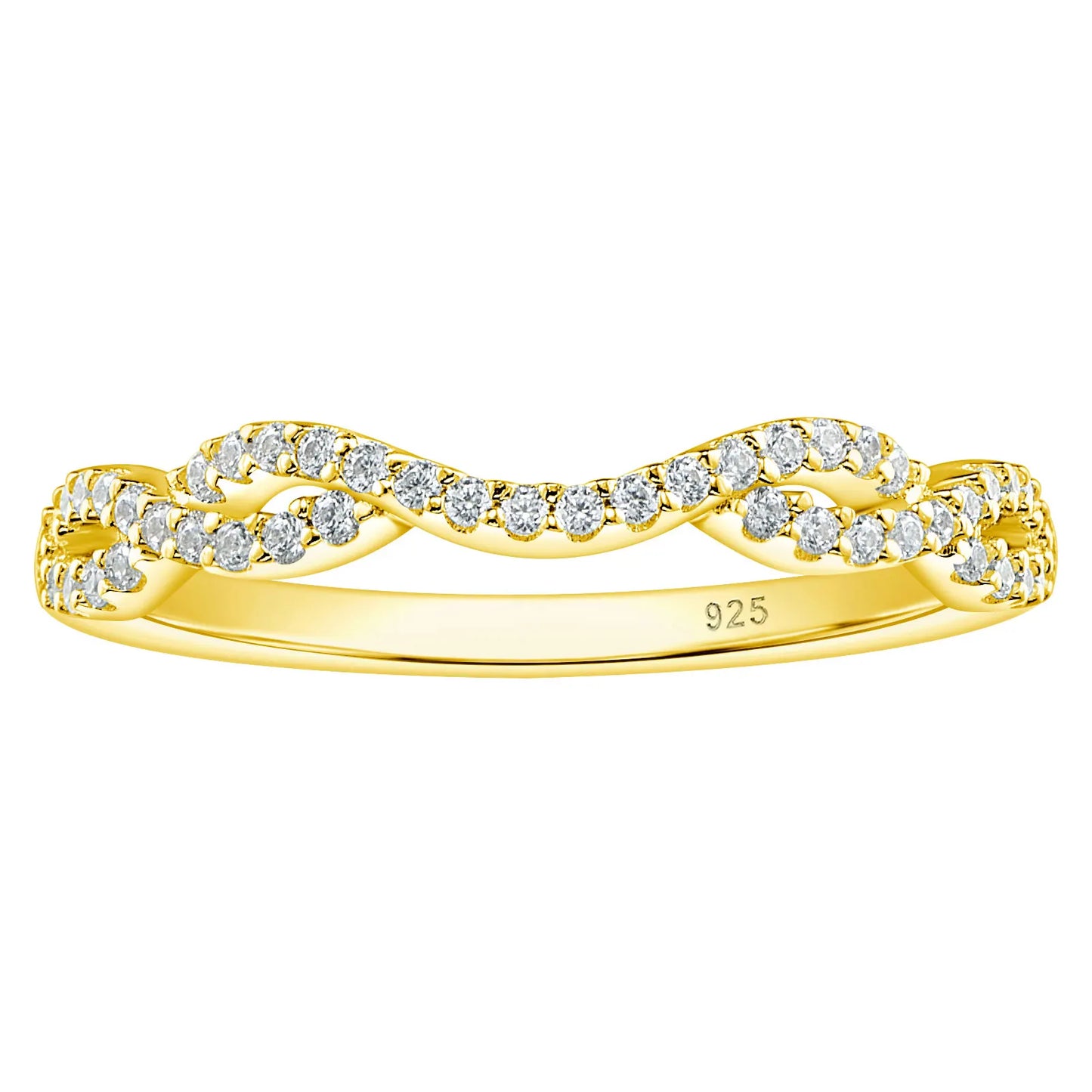 Newshe 925 Sterling Silver Eternity Ring Wedding Bands for Women White Yellow Gold Stacking Twisted Infinity AAAAA Cubic Zircon