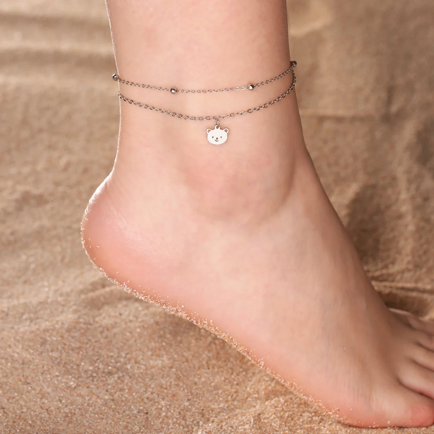 Double Layer Beads Chain Anklet