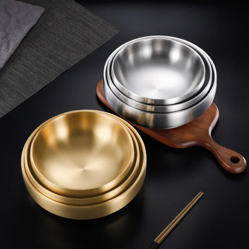 304 Stainless Steel Rice Salad Bowl Double Layer Ramen Kimchi Seasoning Bowls Sauce Dish Food Tableware