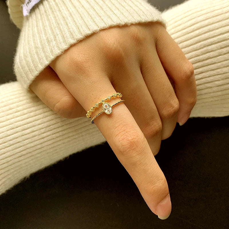 Creative Hollow Genuine S925 Silver 14K Gold Opening Adjustable Fashion Personality Commuting Versatile Ring Women's Jewelry - Vakasi