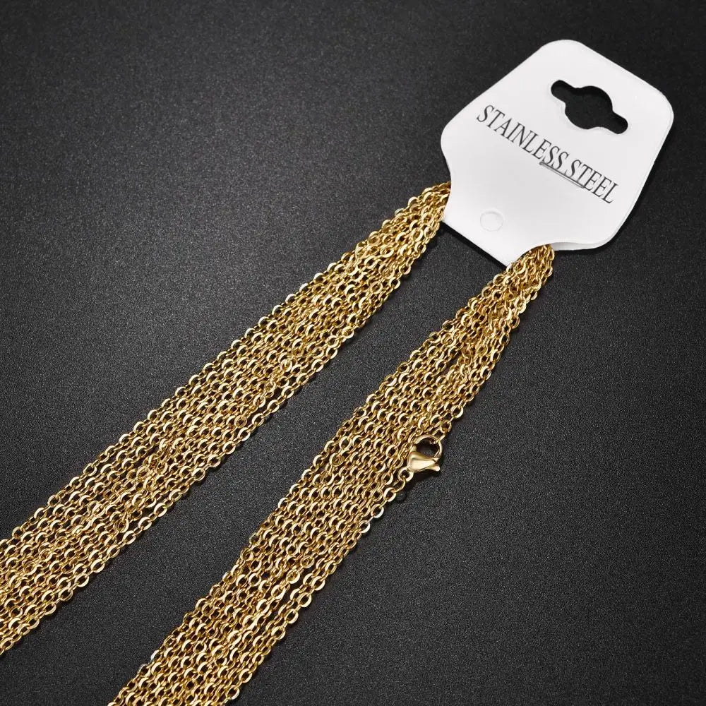 10pcs Gold Color Stainless Steel Link 45/50/55/60CM Bulk Necklace Chains Jewelry Cuban Chains Wholesale Chain Chokers DIY Crafts