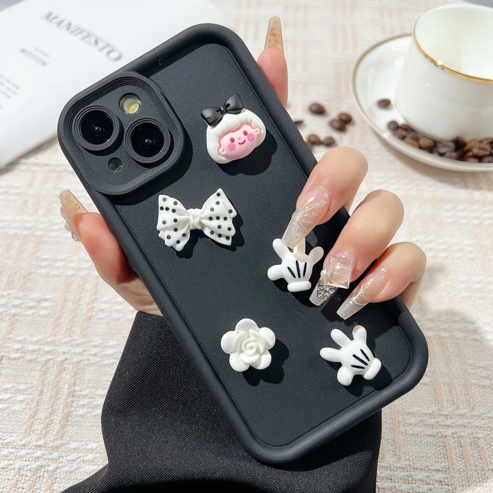 Korean Cute Cartoon 3D Coffee Bear Phone Case For iPhone 11 Case iPhone 13 12 14 16 15 Pro Max XR XS 7 8 Plus SE 2020 Soft Cover