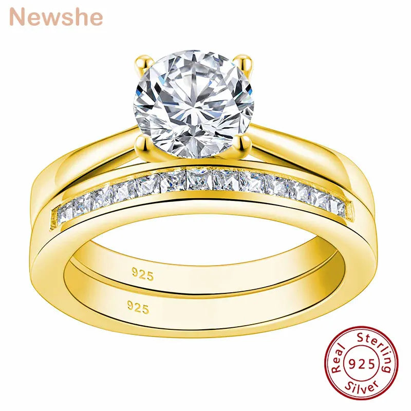 Newshe 925 Silver Engagement Ring Wedding Band White Yellow Gold Jewelry Luxury Solitaire Round Cubic Zircon Diamond Rings