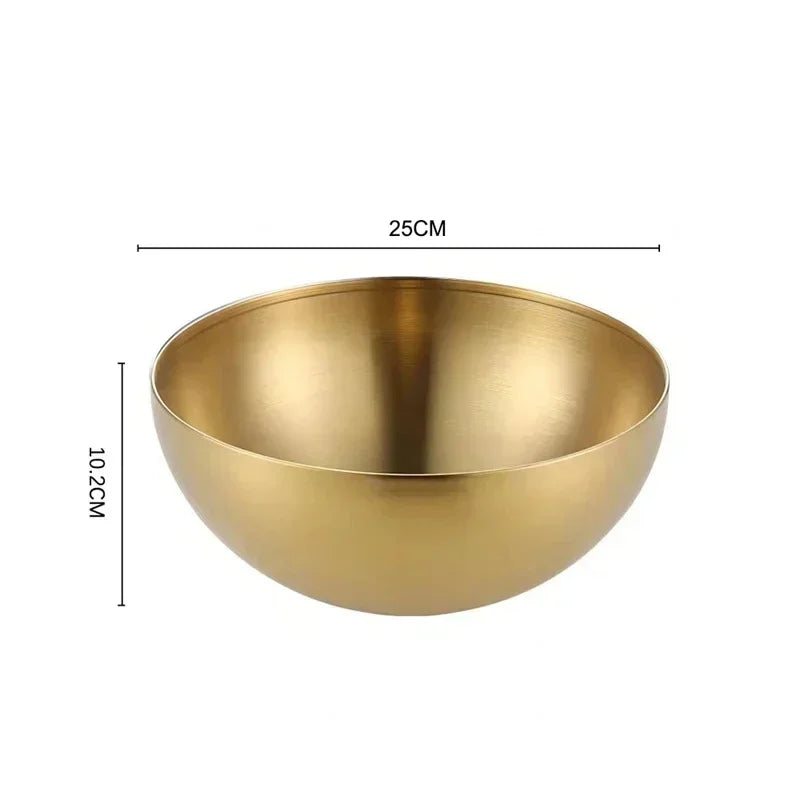 Golden Silver Salad Bowls Large Capacity Stainless Steel Korean Soup Rice Noodle Ramen Bowl Tableware Food Container Utensils