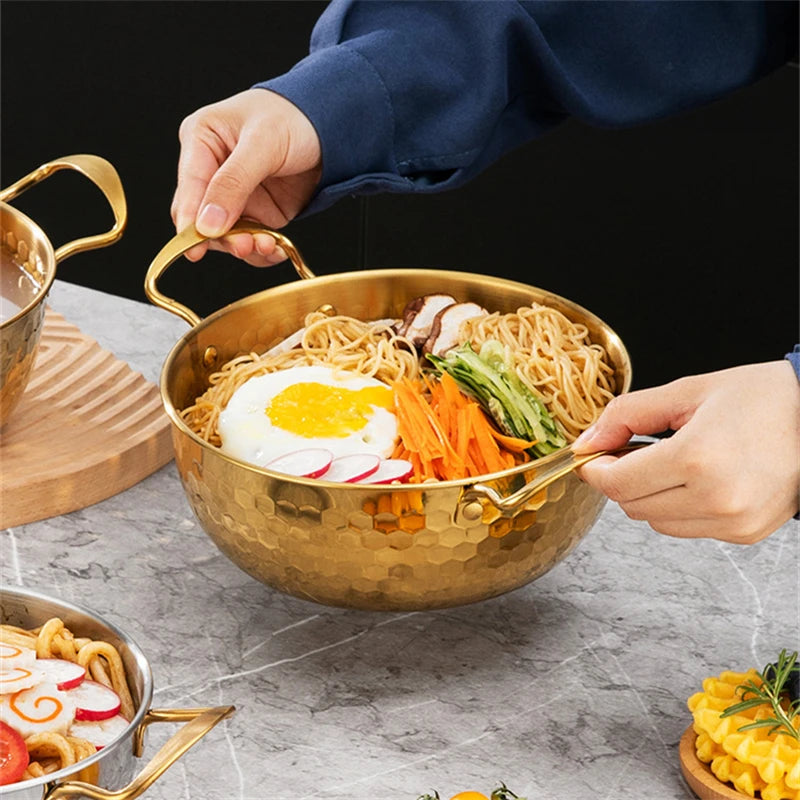 Stainless Steel Korean Ramen Pot Double-Ear Induction Cooker Small Cooking Soup Pot Household Dormitory Noodles Seafood Pan