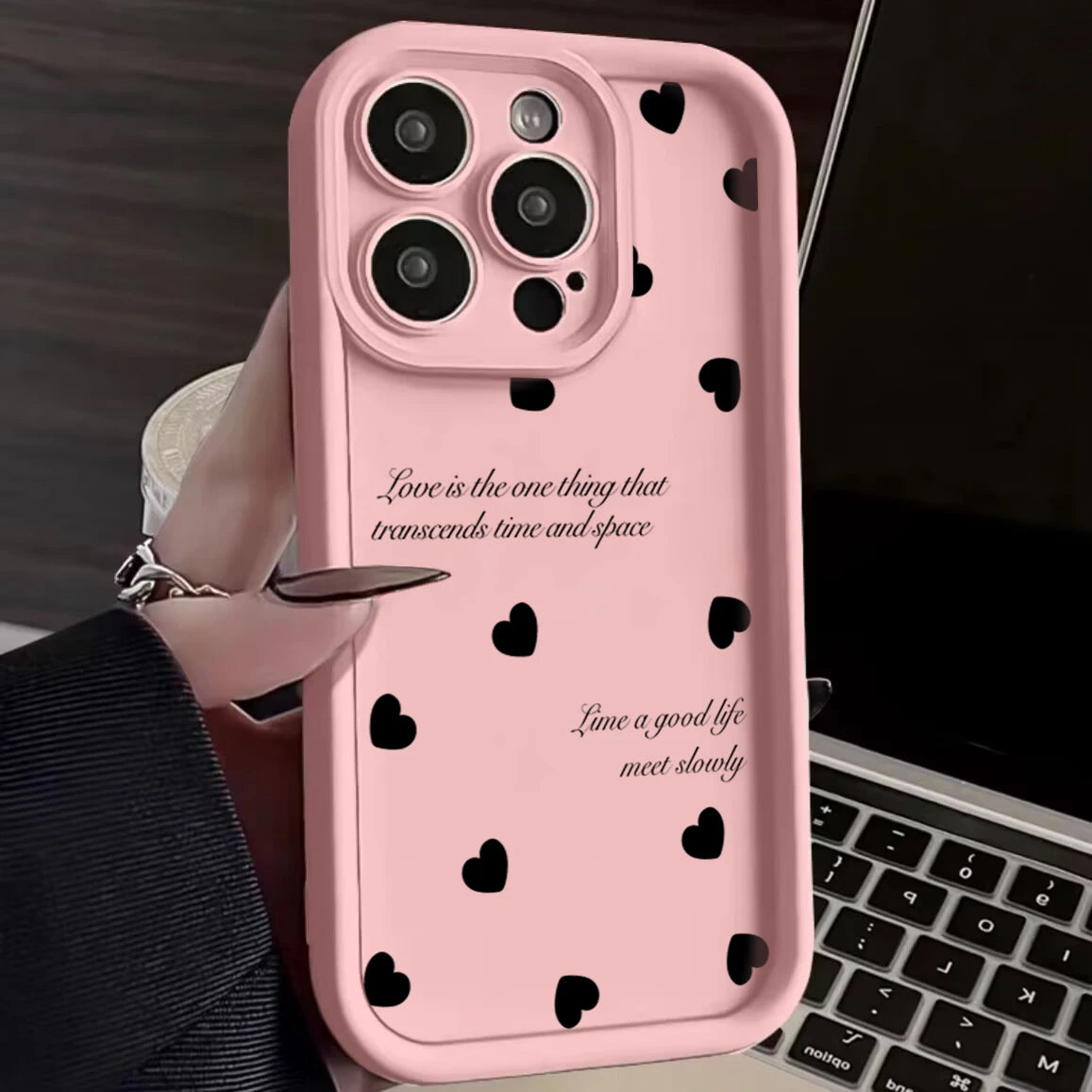 Luxury Black Full Screen Love Heart Phone Case For iPhone 11 12 13 14 15 16 Pro Max XR XS X 7 8 Plus SE 2020 Silicone INS Covers