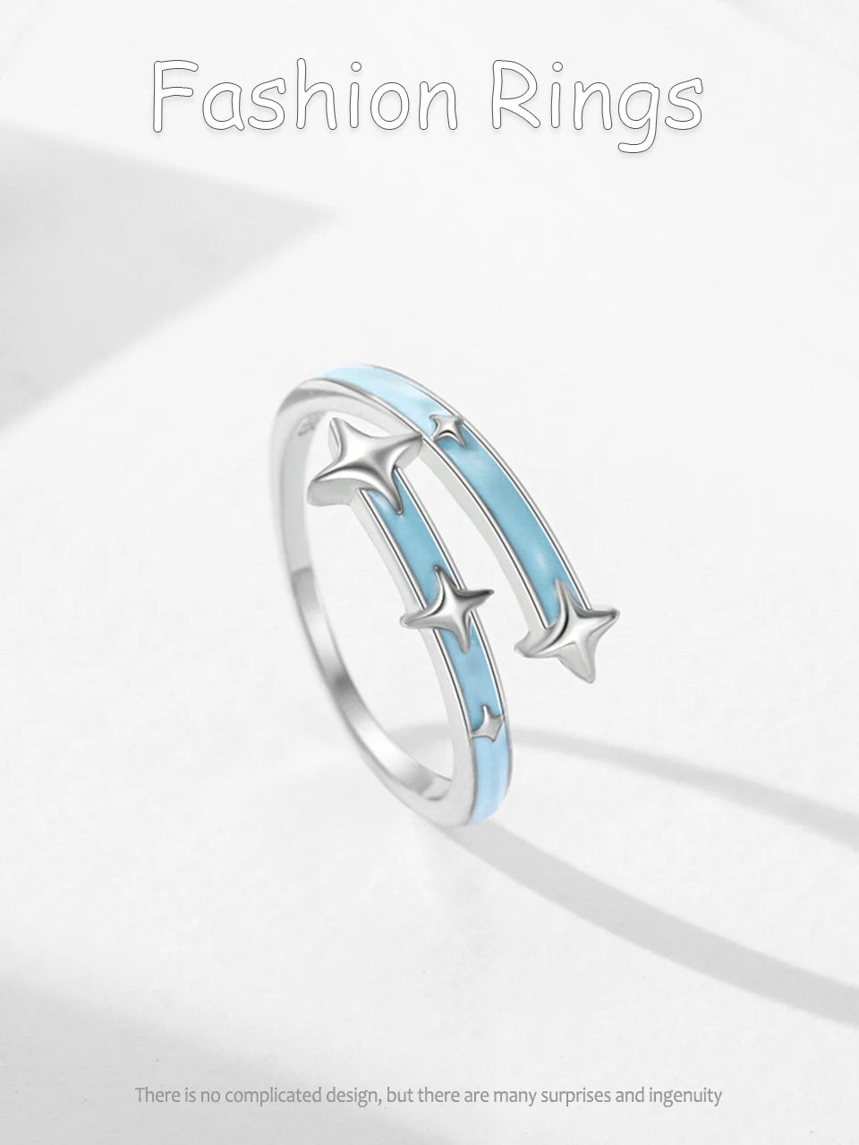 Ailmay High-Quality 925 Sterling Silver Romantic Blue Enamel Star Finger Ring For Women Girls Valentine's Day Gifts Fine Jewelry - Vakasi