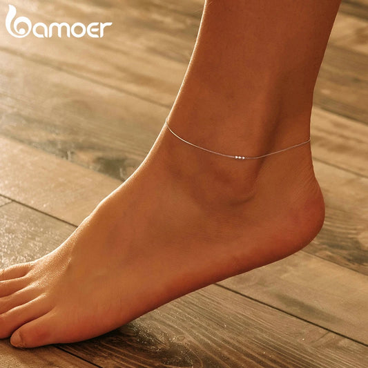 Bamoer Silver Small Beads Anklets for Women