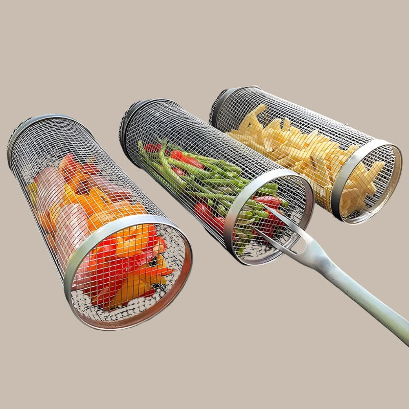 Stainless Steel Rolling Grilling Basket Js