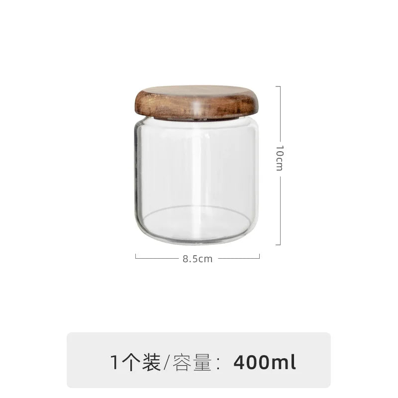 300ml 10oz Kitchen Airtight Spices Seasoning Storage for Food Glass Suger Jars Box with Acacia Wood Lid 1 Piece