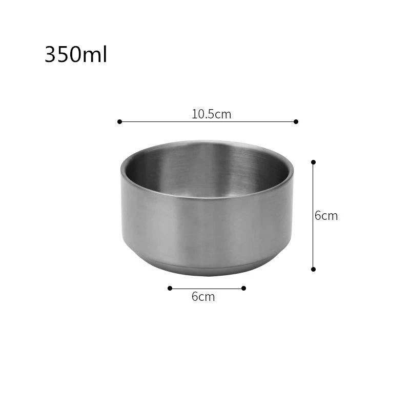 Korean Stainless Steel Ramen Bowl Double Layer Fruit Salad Soup Bowls Golden Silver Kitchen Utensils