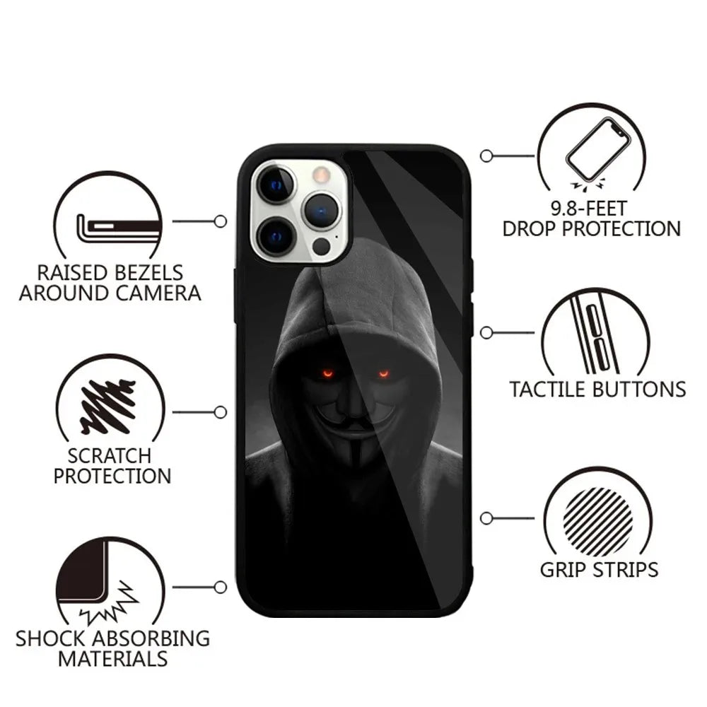 Anonymous Hacker Art Phone Case For iPhone 16,15,14,13,12,11,Plus,Pro,Max,Mini Magsafe Magnetic Wireless Charging