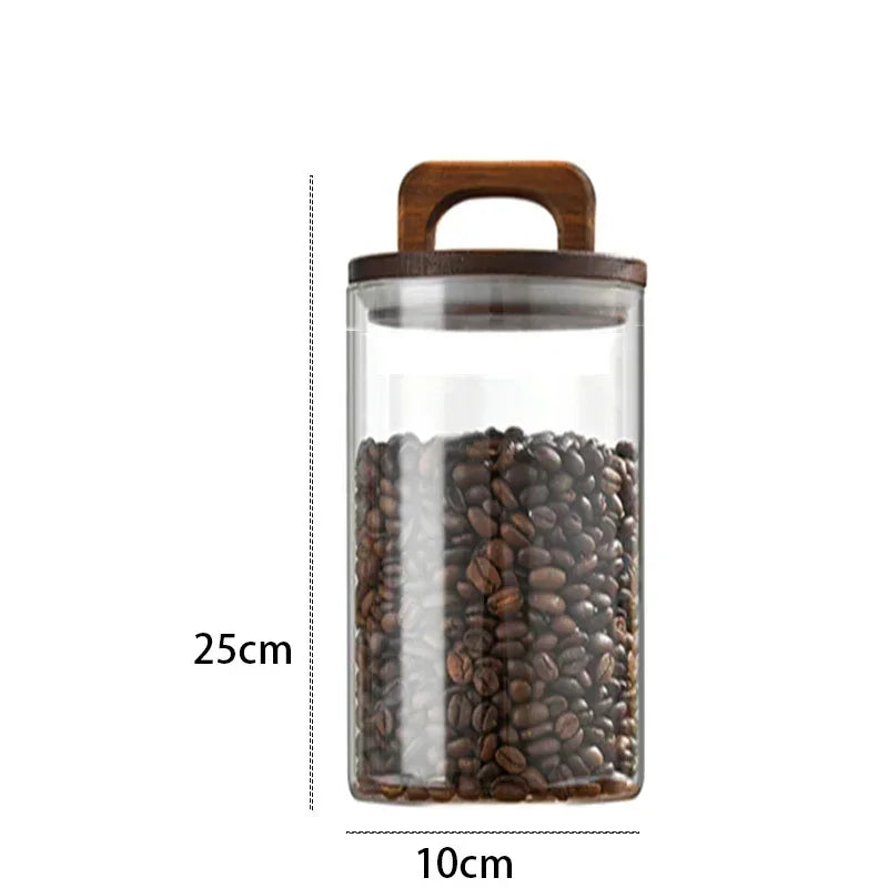 800-2100ml Wood Lid Glass Jar 1pc Airtight Canister Food Container Coffee Beans Kitchen Storage Bottles Sealed Grounds Large Set