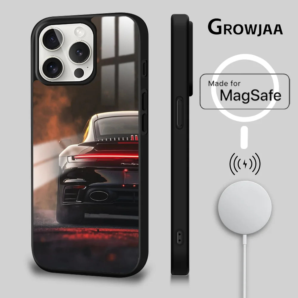 Sports GT3-RS Supercar-911 Phone Case For iPhone 16 15 14 13 12 11 Pro Max Plus Mini New Magsafe Mirror Wireless Magnetic Cover