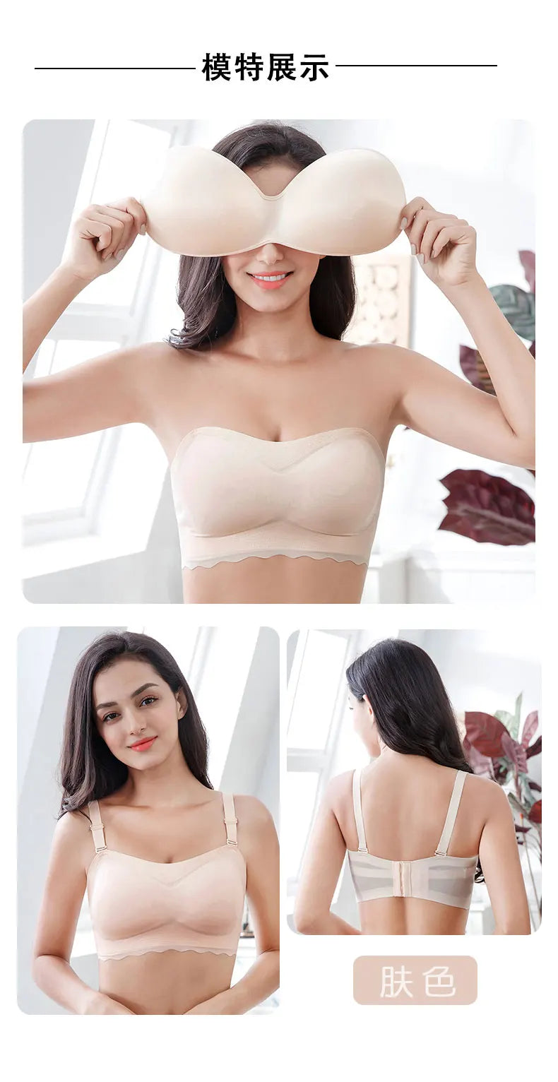 Women's Plus Size Smooth Seamless Invisible Full Coverage Wireless Minimizer Strapless Bra Push Up Ladies Lingerie Invisible Bra - Vakasi