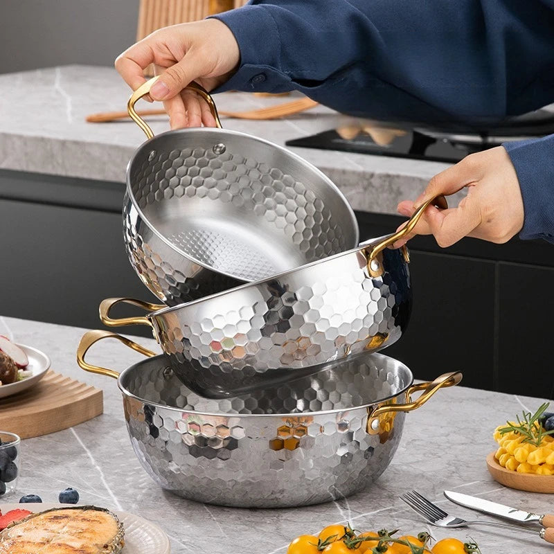 Stainless Steel Korean Ramen Pot Double-Ear Induction Cooker Small Cooking Soup Pot Household Dormitory Noodles Seafood Pan