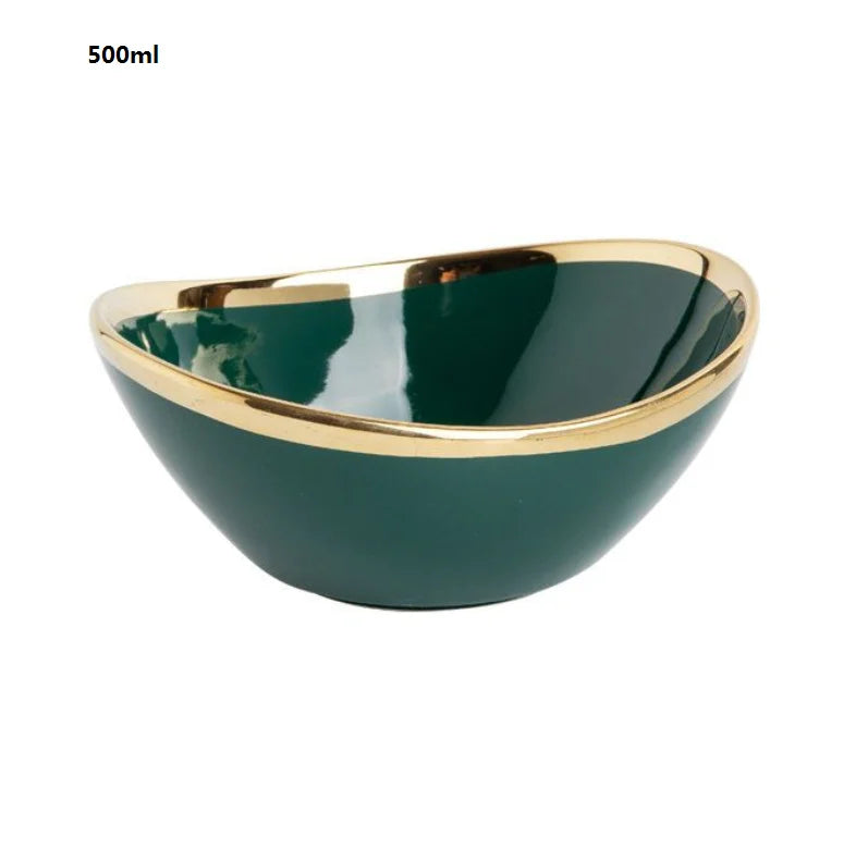 Nordic Ceramic Bowls In Gold Inlay Creative Salad Fruit Snack Soup Dessert Noodle Bowl Tray Kitchen Tableware