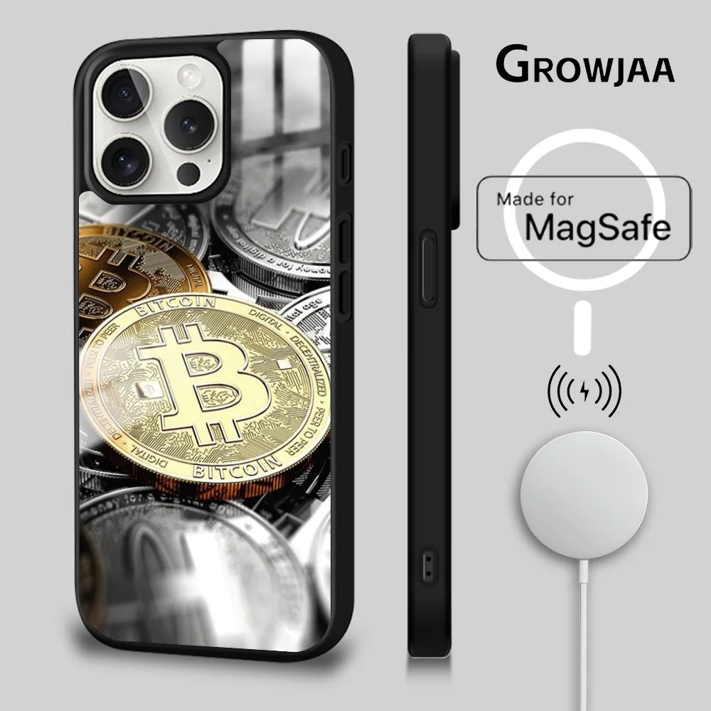 Bitcoin BTC Cool Money Cool Phone Case For iPhone 16 15 14 13 12 11 Pro Max Plus Mini Magsafe Mirror Wireless Magnetic Cover